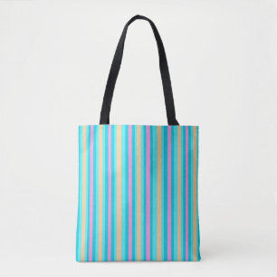 Pinstriped Aqua/Pink/Gold> Patterned Tote Bags
