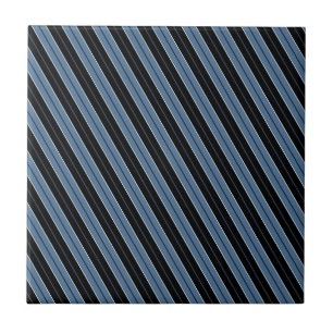 Pinstripes blue black white diagonal stripes ceramic tile