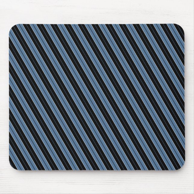 Pinstripes blue black white diagonal stripes mouse pad (Front)
