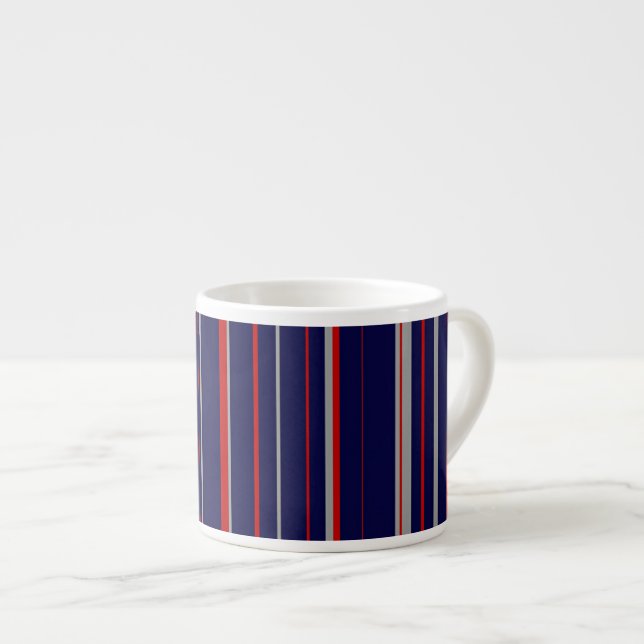 Pinstripes, colours red, navy, grey espresso cup (Front Right)