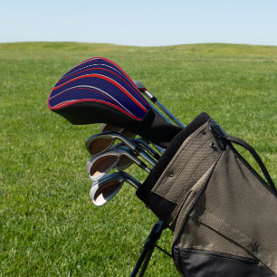 Pinstripes, colours red, navy, grey golf head cover