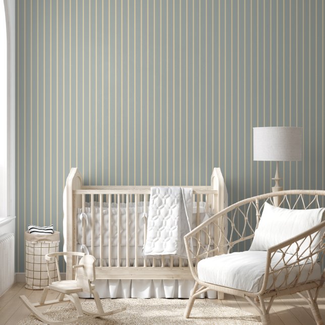Pinstripes Gray Blue Farm Land Collection Wallpaper (Kids)