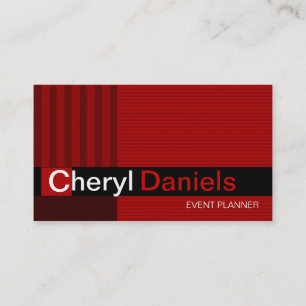 Pinstripes Monogram Initials Event Planner red Business Card