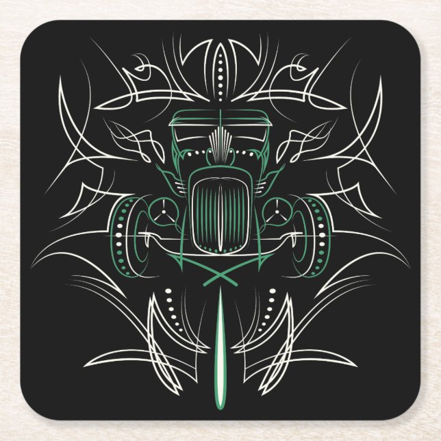 Pinstriping Hot Rod Square Paper Coaster (Front)