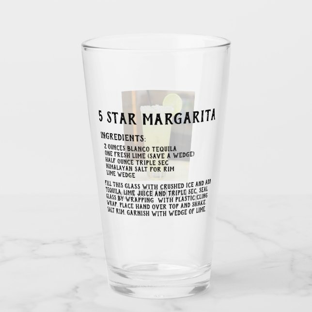 Pint Glass with 5 Star Margarita Recipe (Front)