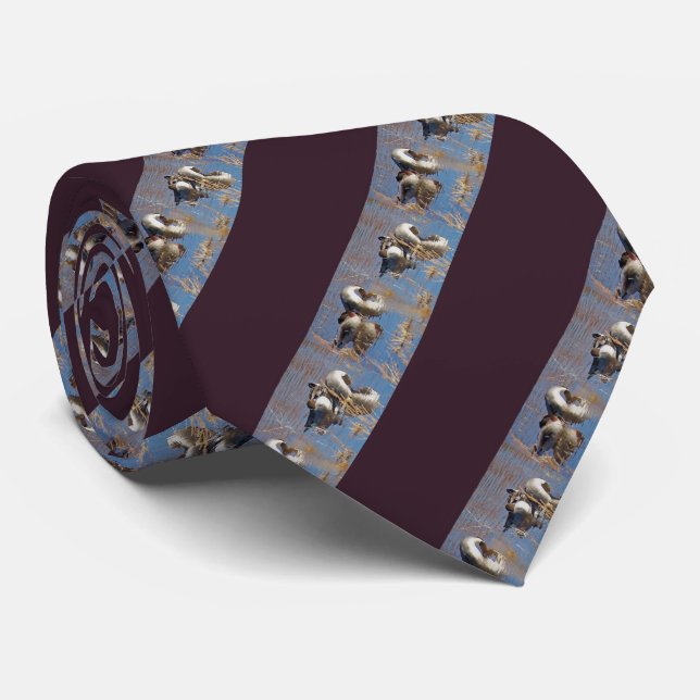 Pintail Duck Birds Wildlife Grooming Blue Brown Tie (Rolled)
