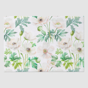 Pinted white anemone flowers on cream  tissue paper