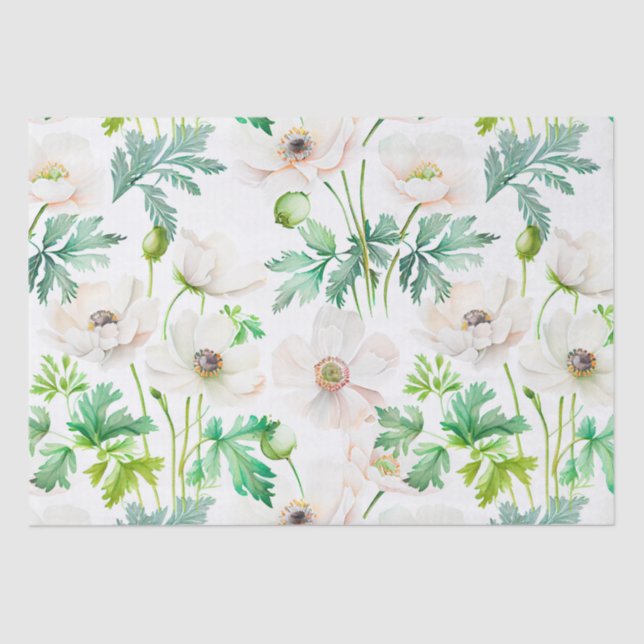 Pinted white anemone flowers on cream  tissue paper (Front)