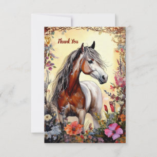 Pinto Horse and Flowers Thank You Card