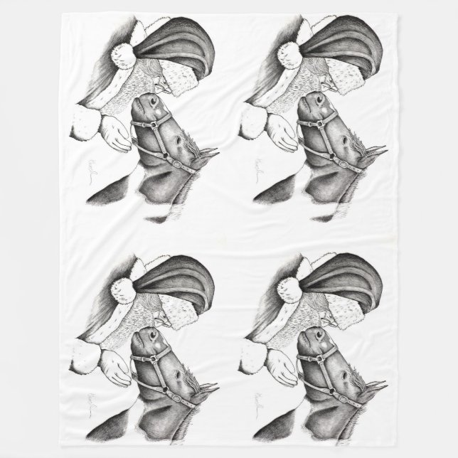 Pinto Horse and Santa Claus Fleece Blanket (Front)