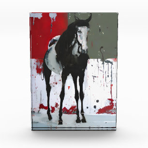 Pinto Horse Splatter Painting Photo Block