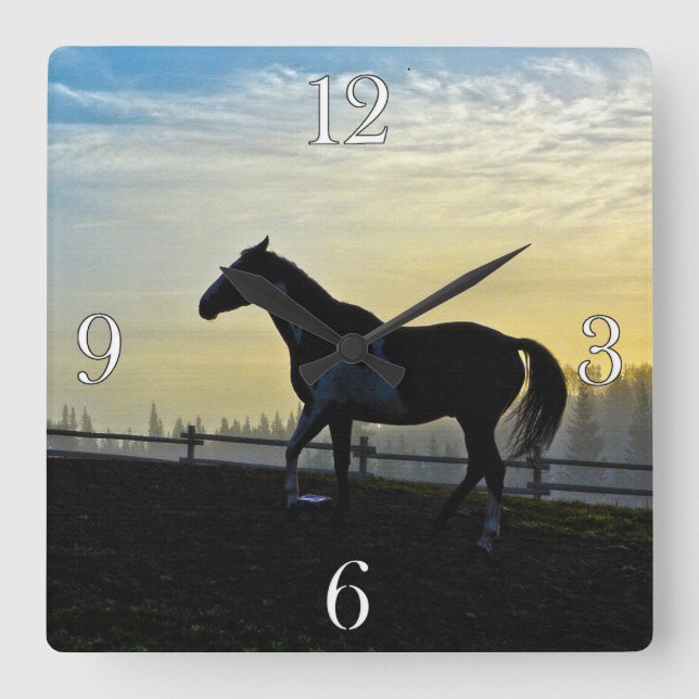 Pinto in Barnyard at Sunrise Square Wall Clock (Front)