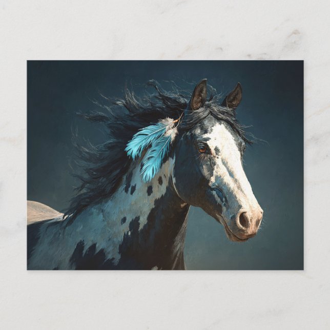 Pinto Mustang Horse Feather Accent Postcard (Front)