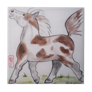 Pinto Paint Pony Brown White Horse Animal Art Ceramic Tile