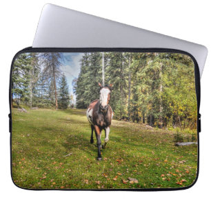 Pinto Ranch Horse Running in a Forested Field Laptop Sleeve