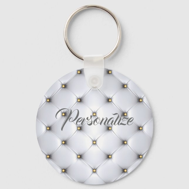 Pintuck look white and gold elegant key ring (Front)