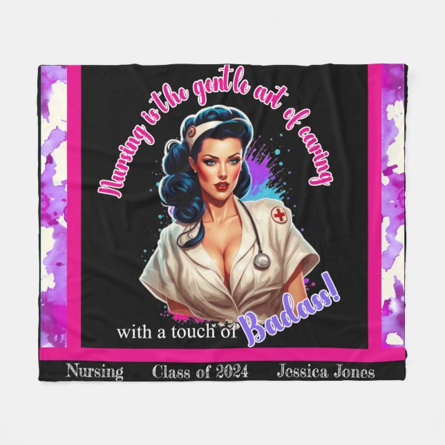 Pinup_  Nurse Badass Fleece Blanket (Front (Horizontal))