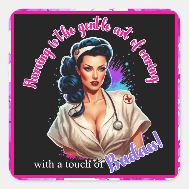 Pinup_ Nurse Badass Square Sticker (Front)