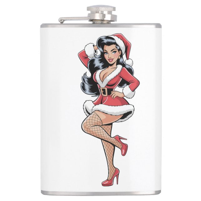Pinup Santa Babe Hip Flask (Front)