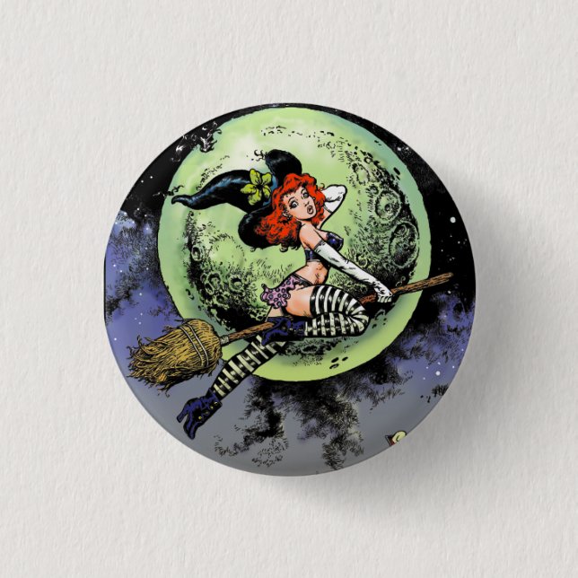 Pinup Witch Button (Front)