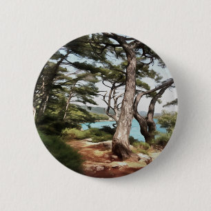 Pinus pinea Pine Tree Forest Painting 6 Cm Round Badge