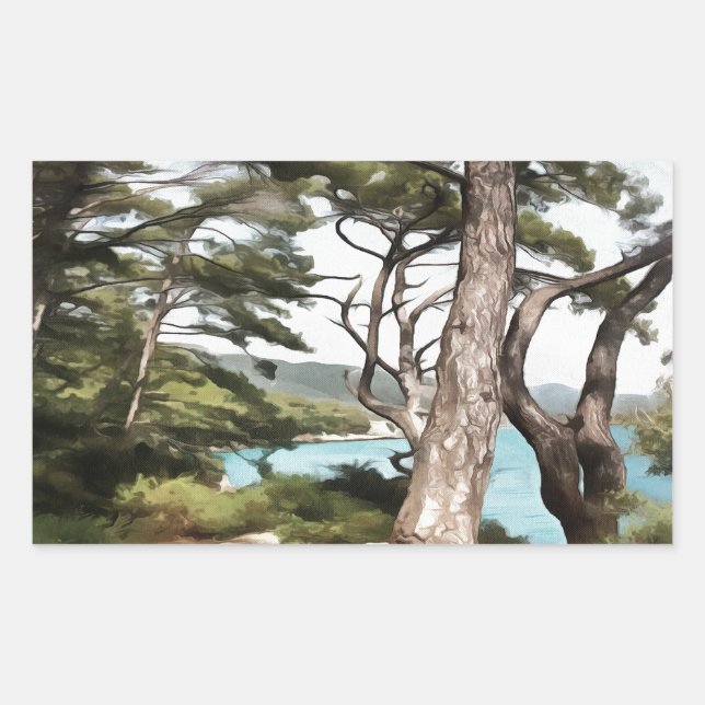 Pinus pinea Pine Tree Forest Painting  Rectangular Sticker (Front)