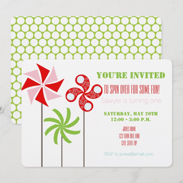 Pinwheel Bday Invite (Girl) - Print or Download (Front/Back)