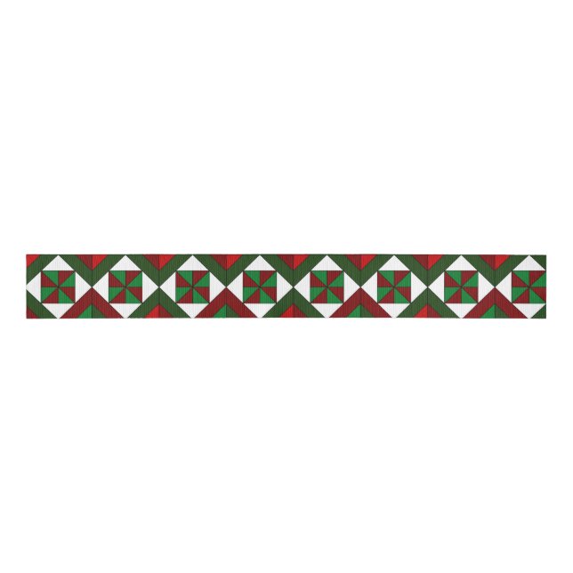 Pinwheel Diamond Christmas Quilt Grosgrain Ribbon (Front)