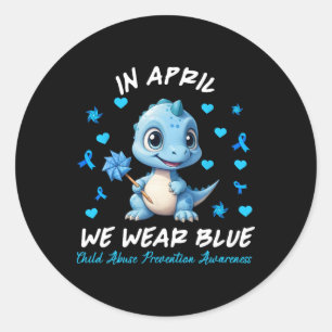 Pinwheel Dino In April We Wear Blue Child Abuse Pr Classic Round Sticker