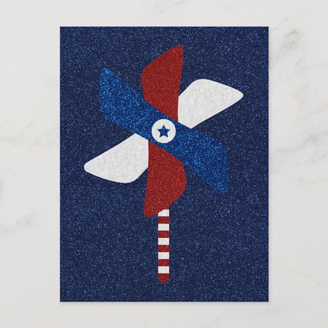 Pinwheel July 4th Glitter Paper Plate Postcard (Front)