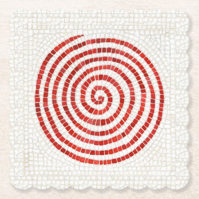 PINWHEEL MOSAIC Scalloped Square Paper Coasters (Front)