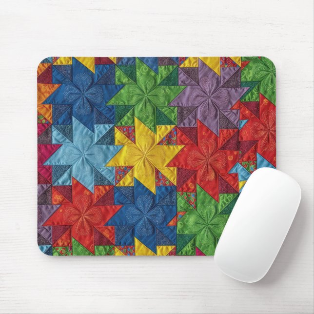 Pinwheel Patchwork Quilt Pattern Mouse Pad (With Mouse)
