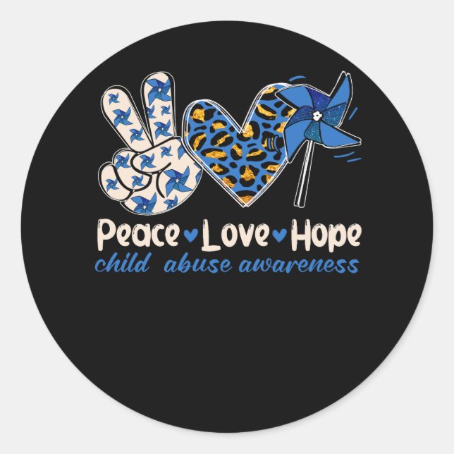 Pinwheel Peace Love Hope Child Abuse Prevention Aw Classic Round Sticker (Front)