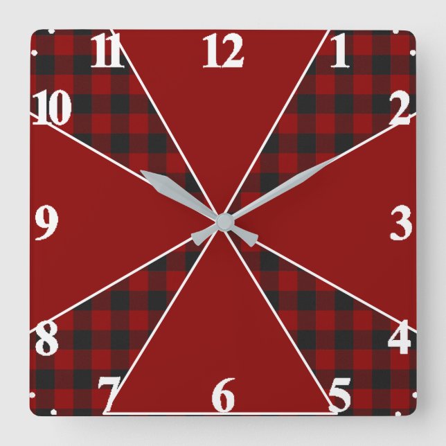 Pinwheel plaid square wall clock (Front)