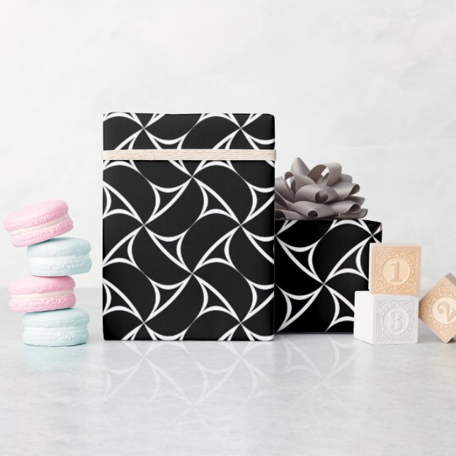 Pinwheel Spiral White Abstract Illusions Line Art Wrapping Paper (Baby Shower)