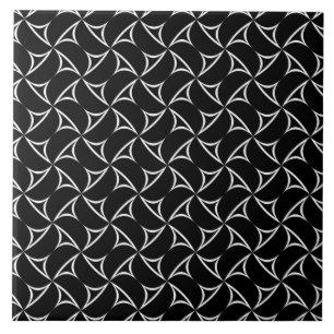 Pinwheel Spiral White Abstract Line Pattern Ceramic Tile