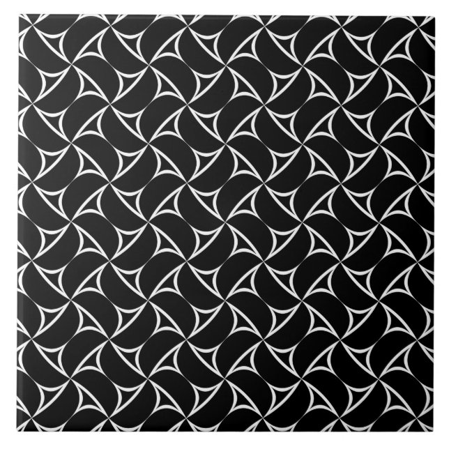 Pinwheel Spiral White Abstract Line Pattern Ceramic Tile (Front)