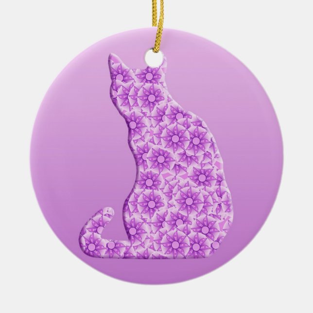 Pinwheels Cat - lavender, purple Ceramic Ornament (Front)
