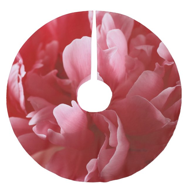 Pion Blossoms Macro, Pink Red. Brushed Polyester Tree Skirt (Front)