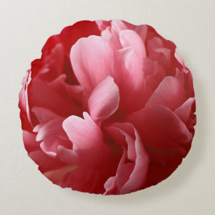 Pion Blossoms Macro, Pink Red. Round Cushion