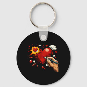 Pionate Heart Sticker Key Ring