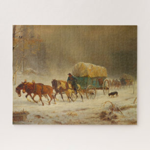 Pioneers Braving a Snow Storm Going Home Jigsaw Puzzle
