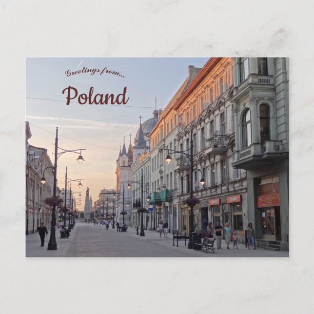 Piotrkowska Street at Dusk in Lodz Poland Postcard (Front)