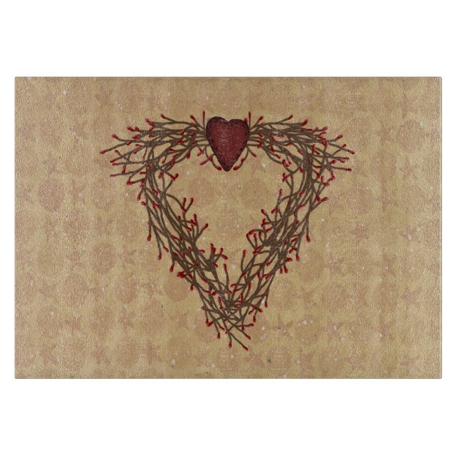 Pip Berry Heart Wreath Glass Cutting Board (Front)