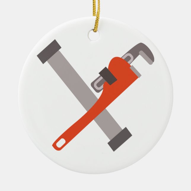 Pipe And Wrench Ceramic Ornament (Front)