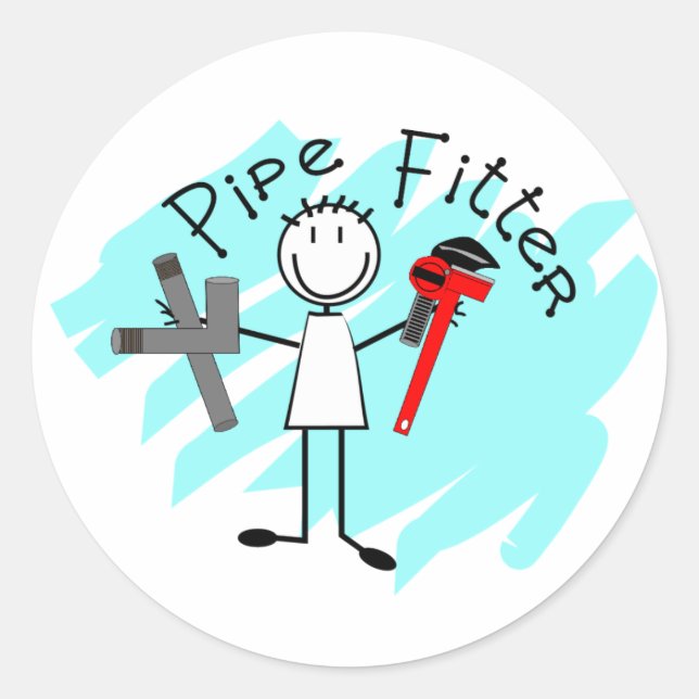 Pipe Fitter Stick Man Classic Round Sticker (Front)