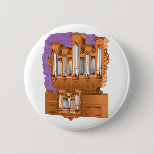 Pipe Organ, Church Organ Graphic Brown 6 Cm Round Badge