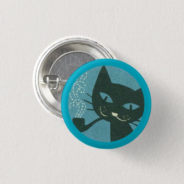 Pipe-Smoking Cat Button (Front & Back)