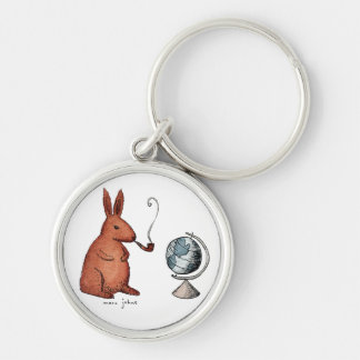 pipe-smoking rabbit - round keychain