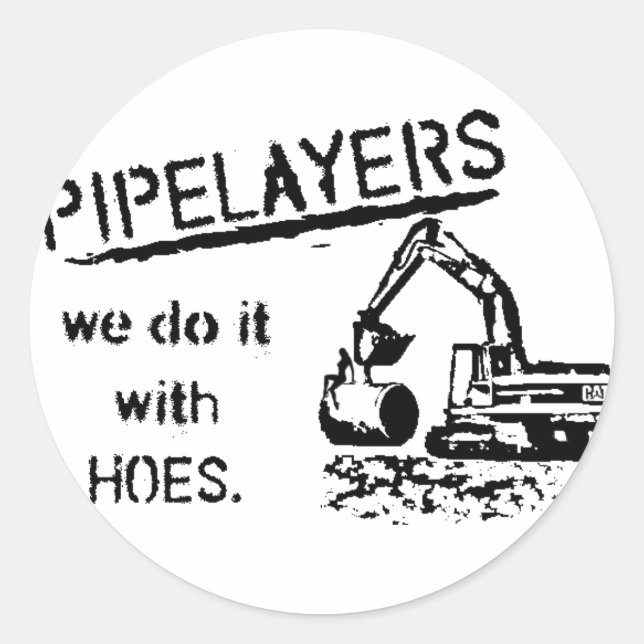 Pipelayer w/ girl sitting on pipe classic round sticker (Front)